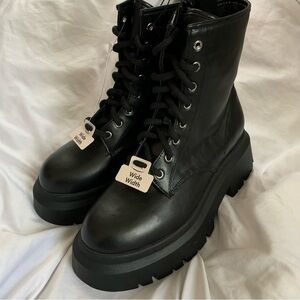 Combat Boots Black Platform Wide Lace Zip Chunky NWT No Boundaries 10 Wide